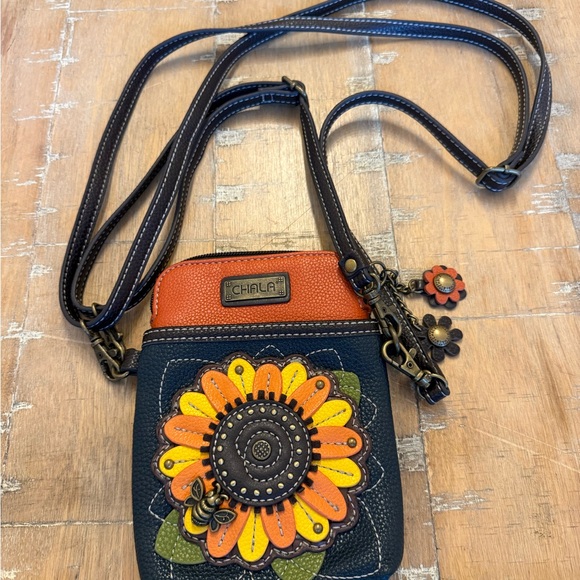 Chala Handbags - Chala Black, Orange & Yellow Sunflower Crossbody Bag
